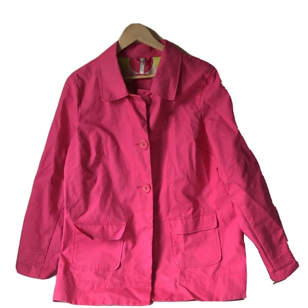 Old Navy pink raincoat trench coat polka dot lining‎ Barbiecore women L